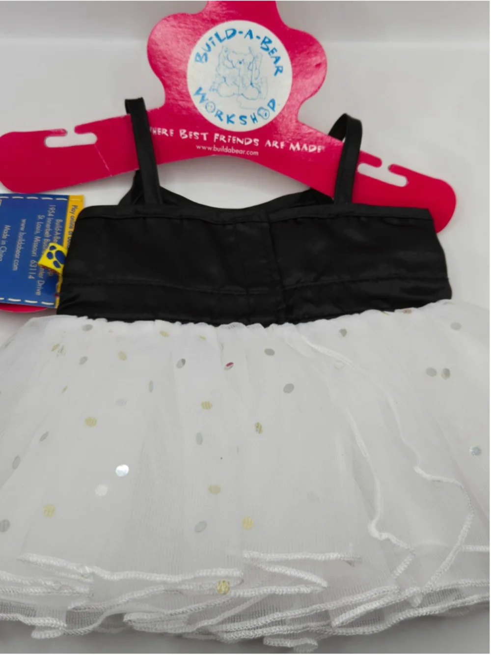 Build A Bear Justice Dress Black Sequin Bodice White Tulle Ruffle Polka Dot NWT